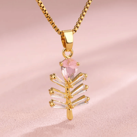 Pink Zircon Leaf Necklace