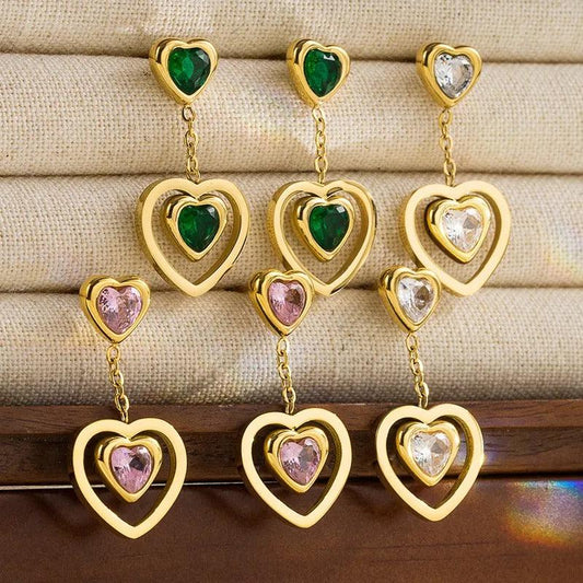 Crystal Heart Drop Earrings