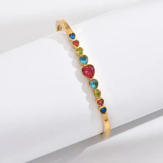 Multicolored Hearts Bangle Bracelet